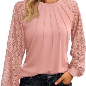 Elegant Pink Lace Sleeve Women's Top